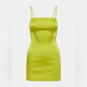 Aritzia Sunday Best Shimmer Satin Mini Dress Lime Neon Green Size 10